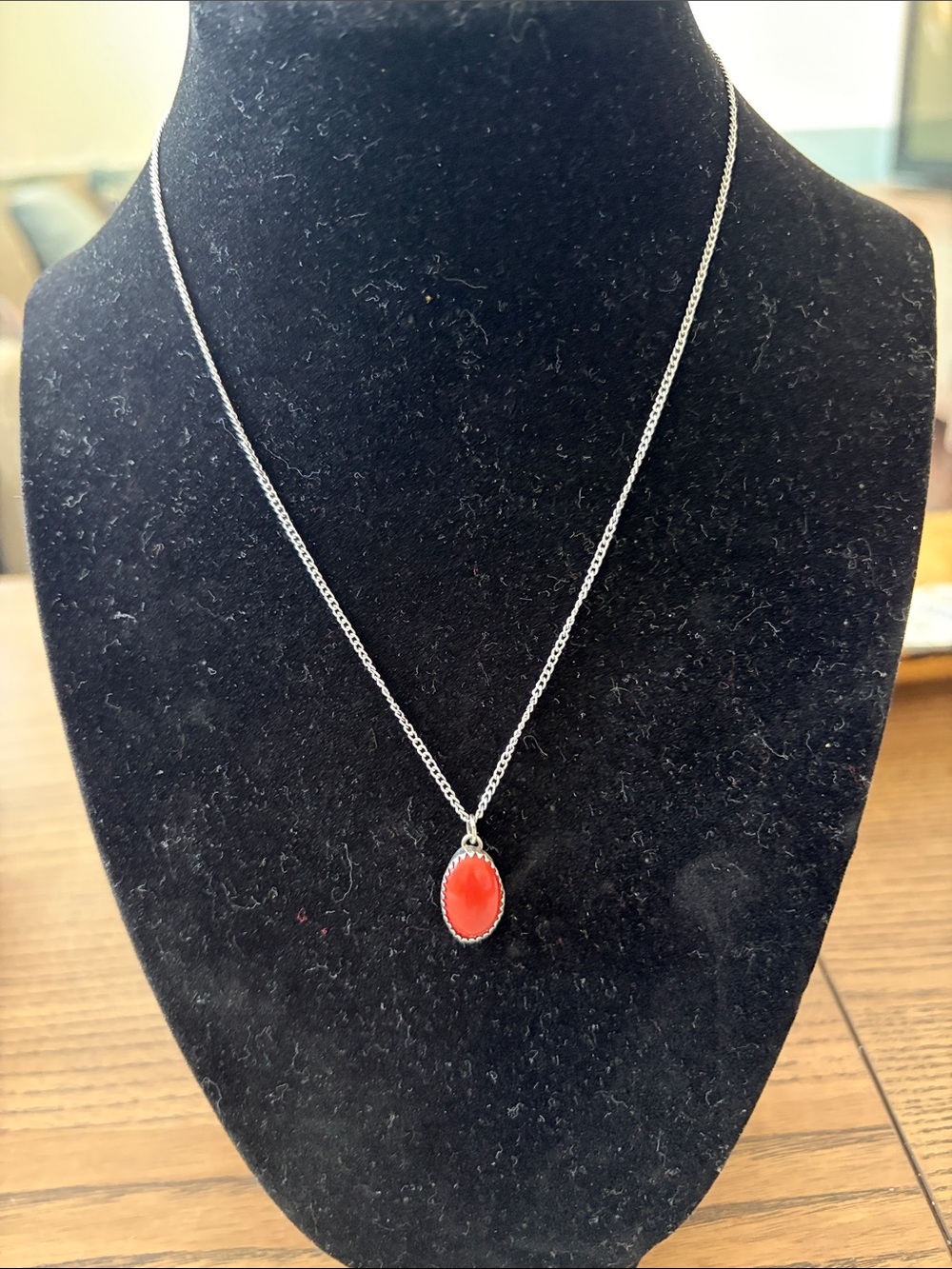 Vintage Sterling Silver and Red Coral Necklace